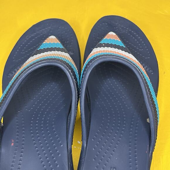 CROCS Monterey Bead Stripe Thong Comfort Sandals Flip Flops Women’s Size 9 Blue - Picture 9 of 14